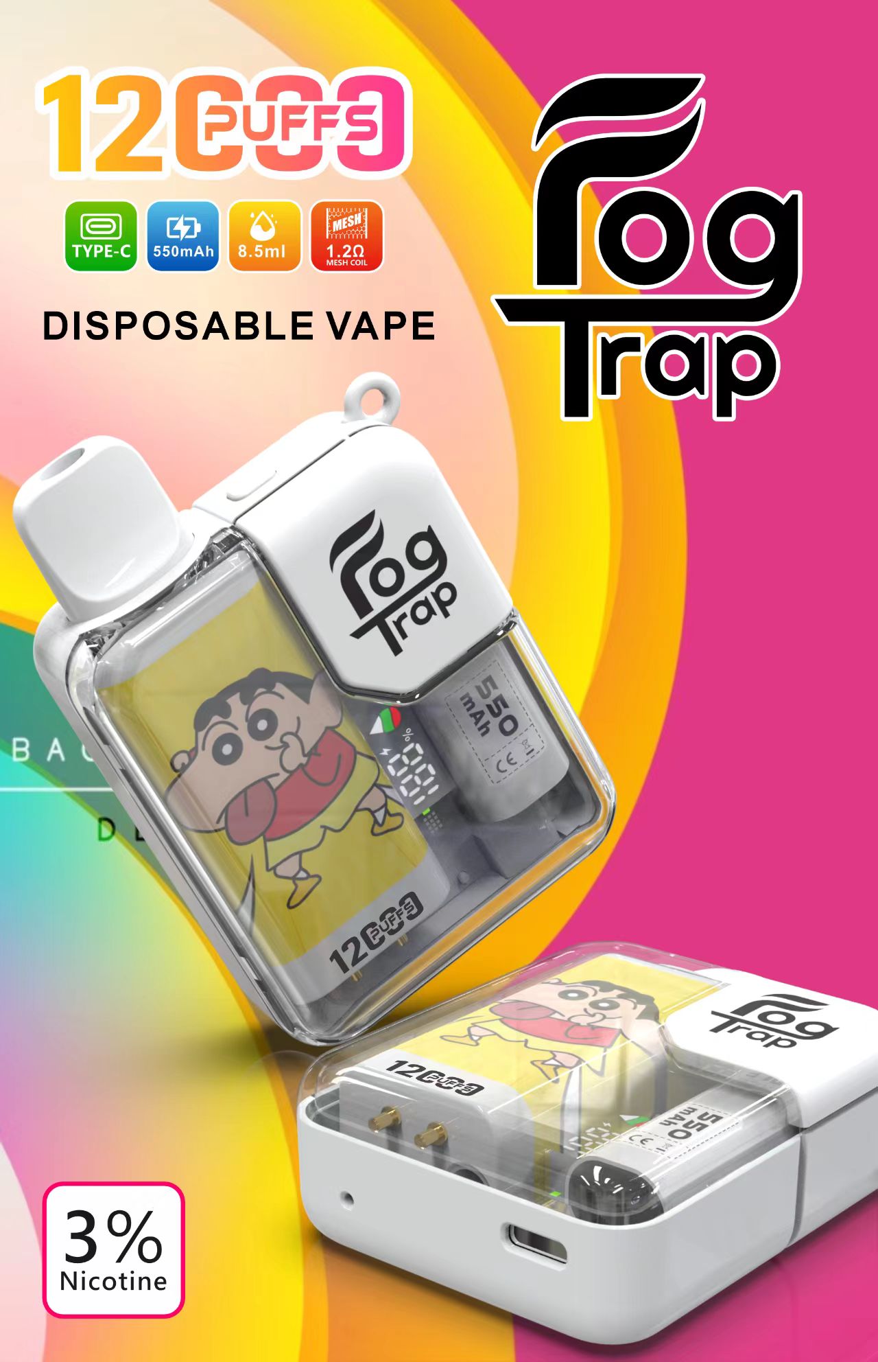 Fog Trap 12000 口卡通電子煙|拉布布/小新款 超大電量 不燙口:圖片 8