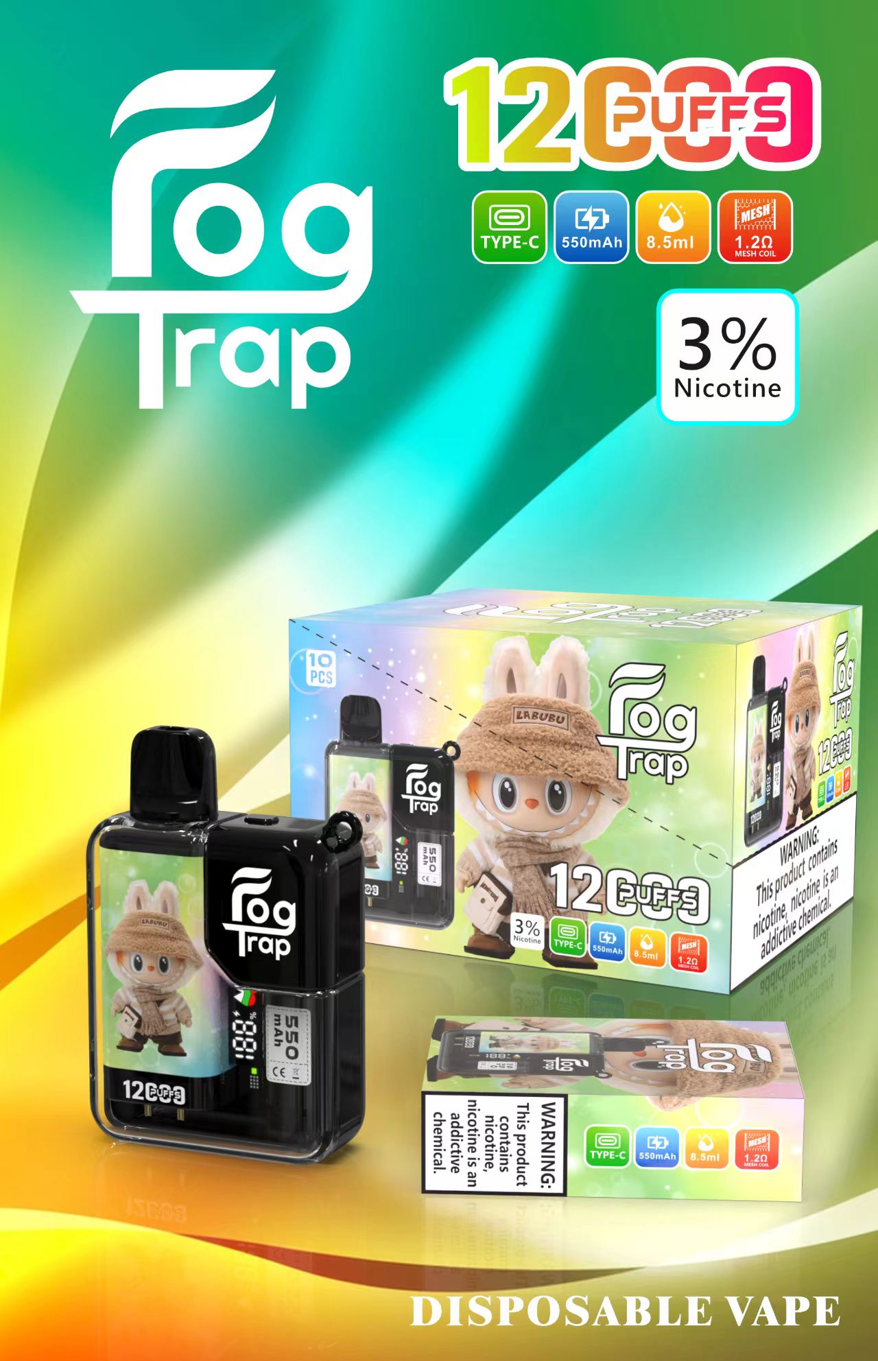 Fog Trap 12000 口卡通電子煙|拉布布/小新款 超大電量 不燙口:圖片 6